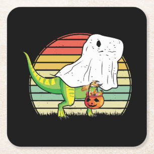 Funny Ghost Dinosaur Halloween Square Paper Coaster