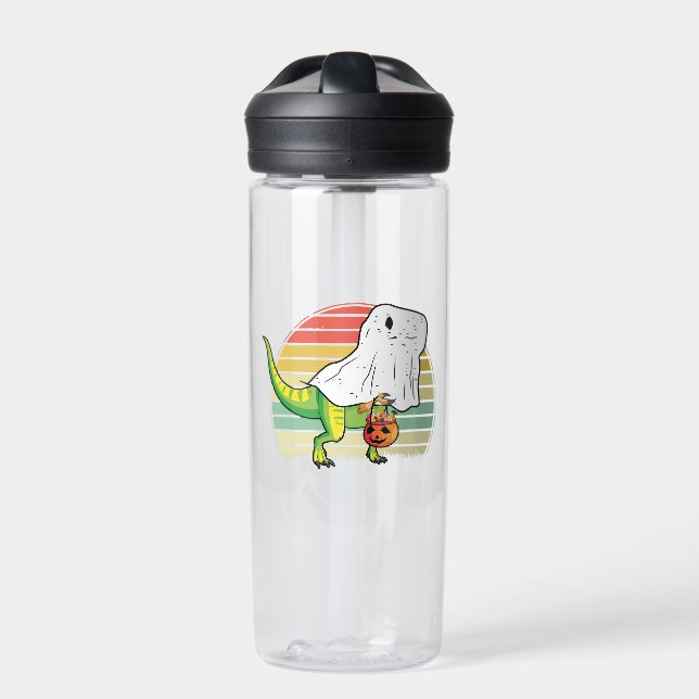 Funny Ghost Dinosaur Halloween Water Bottle (Front)