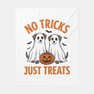 Funny Ghost Dog Halloween No Tricks Just Treats De Fleece Blanket