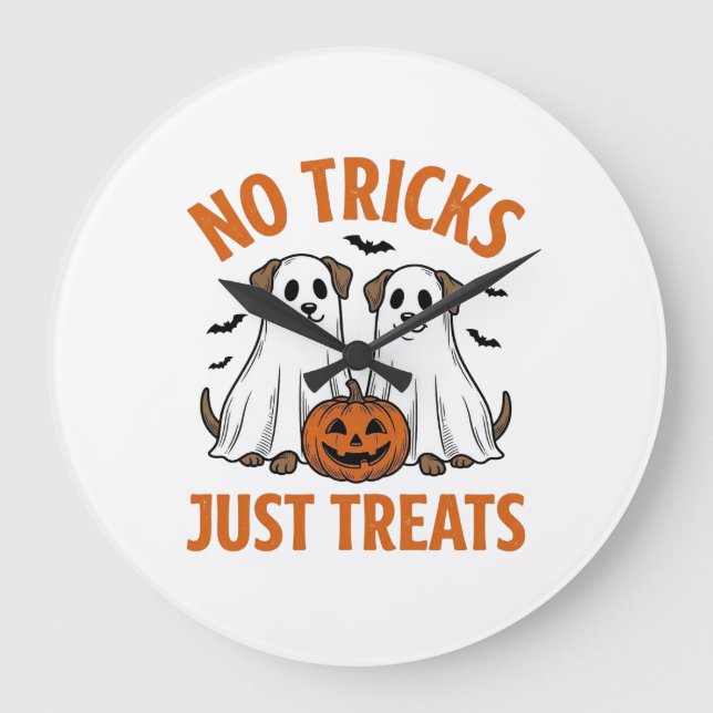 Funny Ghost Dog Halloween No Tricks Just Treats De Large Clock (Front)