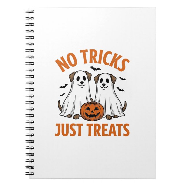 Funny Ghost Dog Halloween No Tricks Just Treats De Notebook (Front)