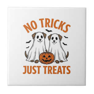 Funny Ghost Dog Halloween No Tricks Just Treats De Tile