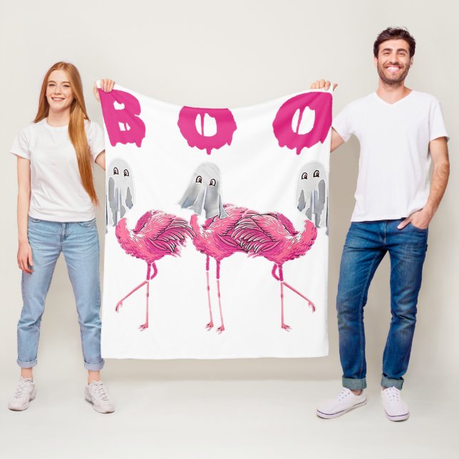 Funny Ghost Flamingo Boo Halloween Costume Gifts Fleece Blanket (In Situ)