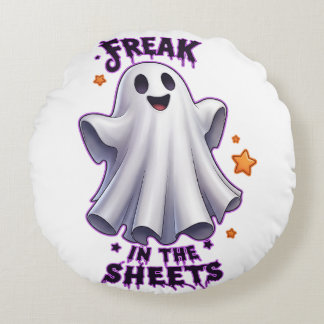 Funny Ghost Freak in the Sheets Halloween Round Cushion