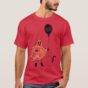 Funny Ghost Girl Cute Ghost Cat Halloween Pocket T-Shirt