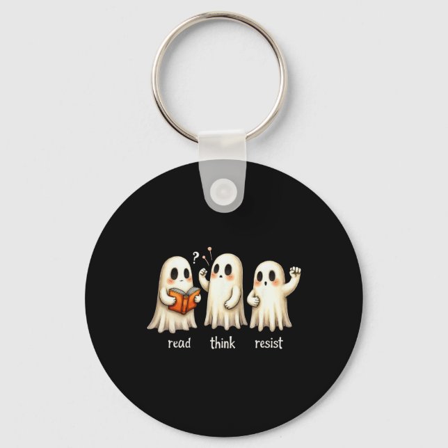 Funny Ghost Halloween Read Think Resist Anti-trump Key Ring (Front)