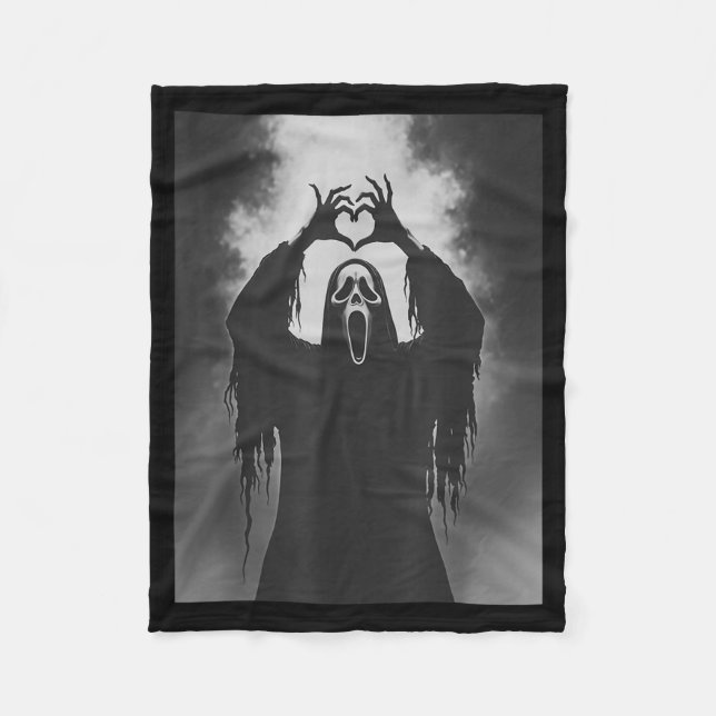 Funny Ghost Hand Heart Sign Soky Costume Halloween Fleece Blanket (Front)