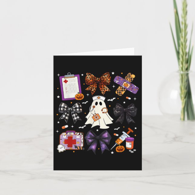 Funny Ghost Happy Halloween Coquette Bow Spooky Se Card (Front)