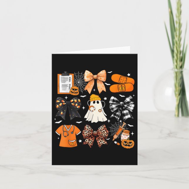 Funny Ghost Happy Halloween Coquette Bow Spooky Se Card (Front)