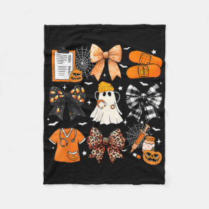 Funny Ghost Happy Halloween Coquette Bow Spooky Se Fleece Blanket