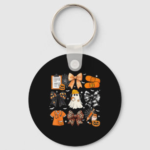 Funny Ghost Happy Halloween Coquette Bow Spooky Se Key Ring