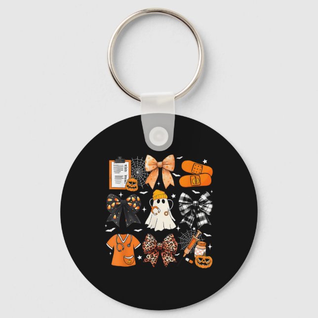 Funny Ghost Happy Halloween Coquette Bow Spooky Se Key Ring (Front)
