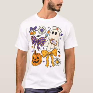 Funny Ghost Happy Halloween Coquette Bow Spooky T-Shirt
