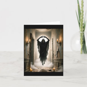 Funny ghost heart hands scary face halloween card