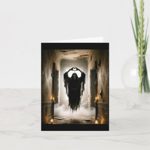 Funny ghost heart hands scary face halloween card