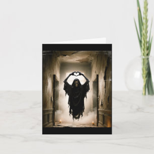 Funny ghost heart hands scary face halloween card