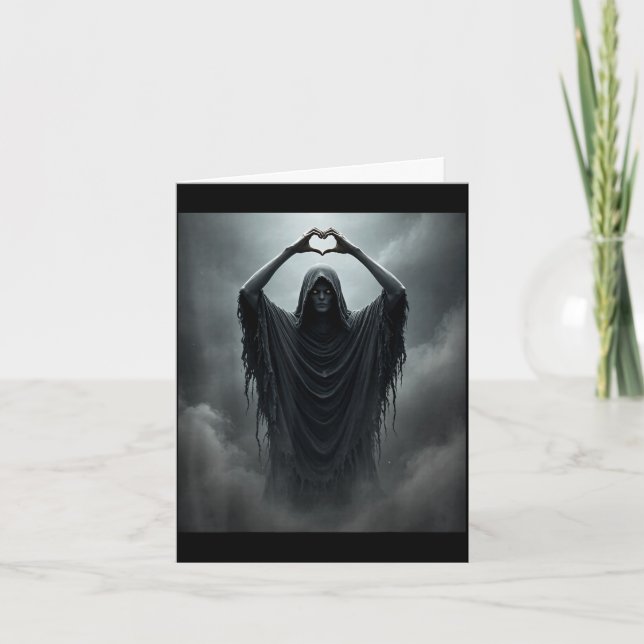 Funny ghost heart hands scary face halloween card (Front)