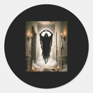 Funny ghost heart hands scary face halloween classic round sticker