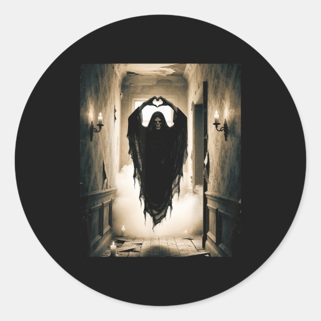 Funny ghost heart hands scary face halloween classic round sticker (Front)