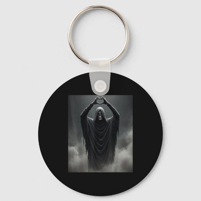 Funny ghost heart hands scary face halloween key ring (Front)