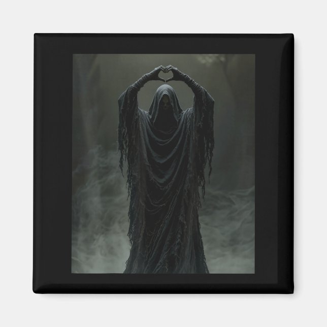 Funny ghost heart hands scary face halloween magnet (Front)