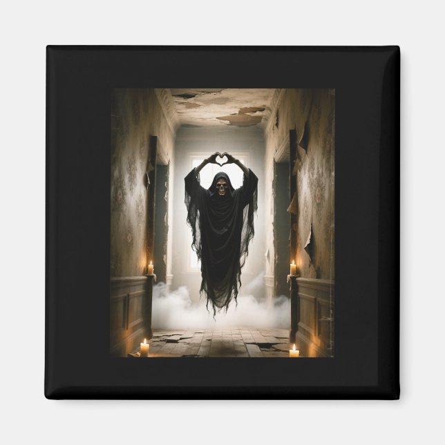 Funny ghost heart hands scary face halloween magnet (Front)