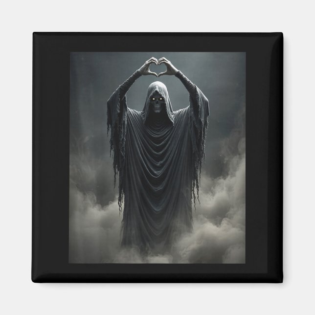 Funny ghost heart hands scary face halloween magnet (Front)