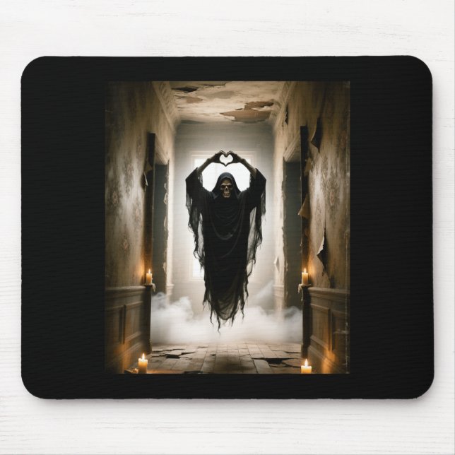 Funny ghost heart hands scary face halloween mouse pad (Front)