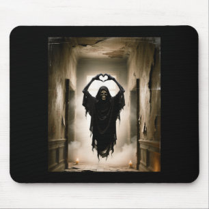 Funny ghost heart hands scary face halloween mouse pad