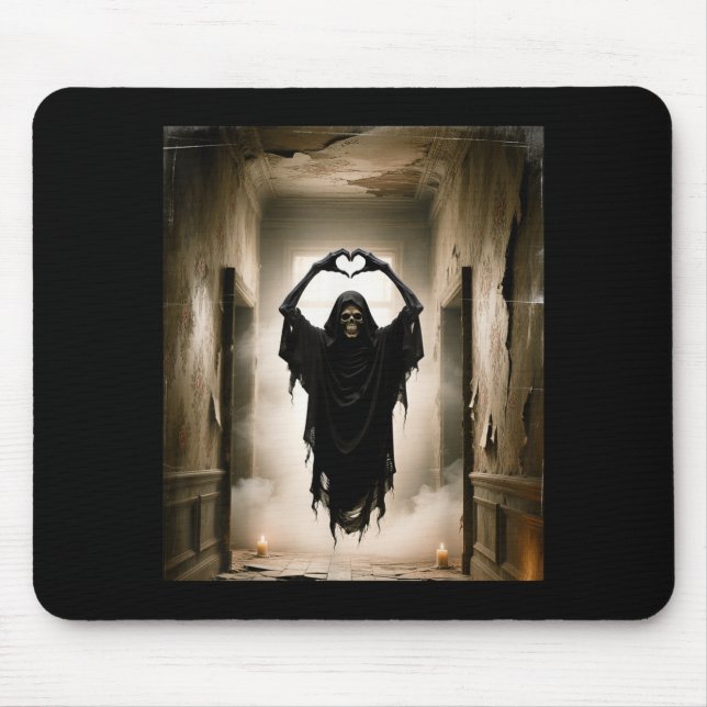 Funny ghost heart hands scary face halloween mouse pad (Front)