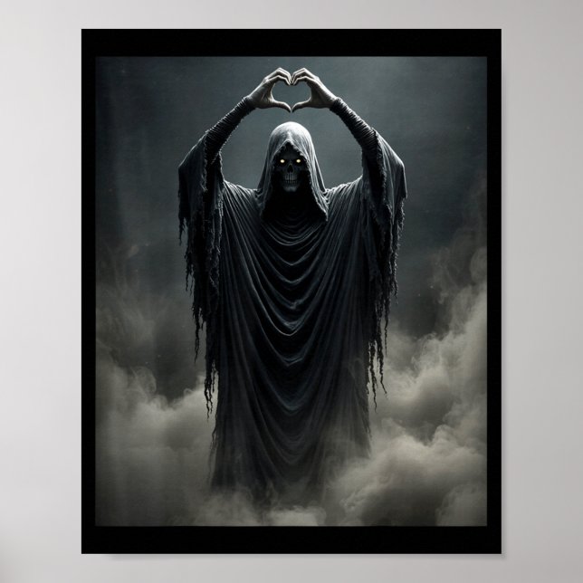 Funny ghost heart hands scary face halloween poster (Front)