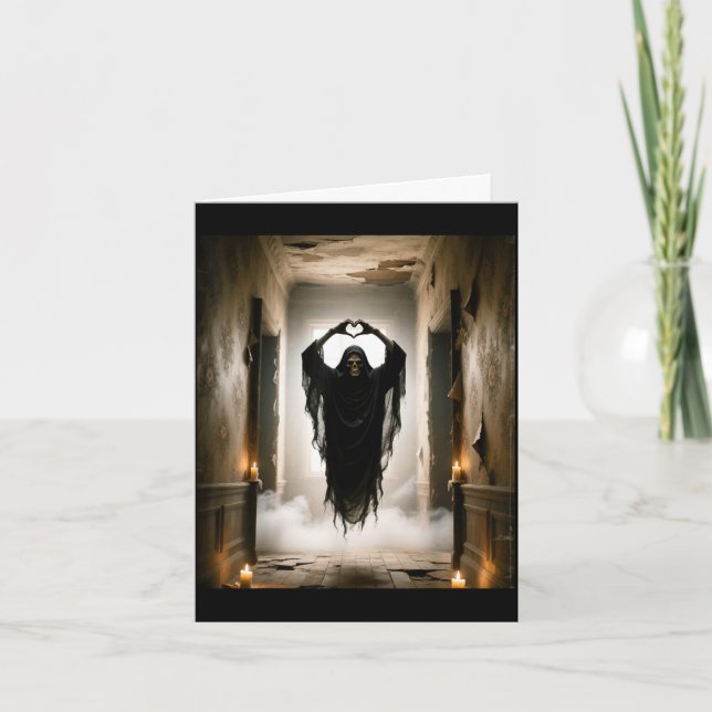 Funny ghost heart hands scary face horror poster card (Front)