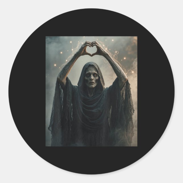 Funny ghost heart hands scary face horror poster classic round sticker (Front)