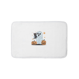 Funny Ghost Holding A Black Cat Lazy Halloween Spo Bath Mat