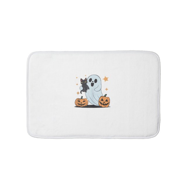 Funny Ghost Holding A Black Cat Lazy Halloween Spo Bath Mat (Front)