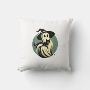 Funny Ghost Holding A Black Cat Lazy Halloween Spo Cushion