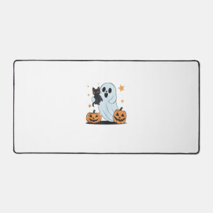 Funny Ghost Holding A Black Cat Lazy Halloween Spo Desk Mat