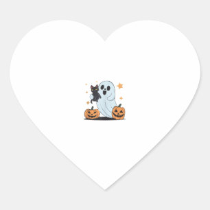 Funny Ghost Holding A Black Cat Lazy Halloween Spo Heart Sticker