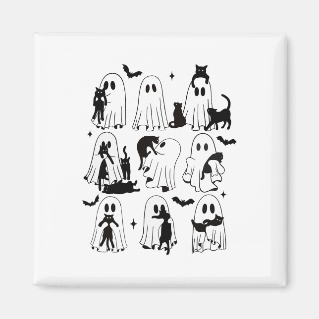 Funny Ghost Holding A Black Cat Lazy Halloween Spo Magnet (Front)