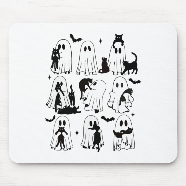 Funny Ghost Holding A Black Cat Lazy Halloween Spo Mouse Pad (Front)
