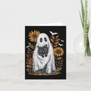Funny Ghost Holding Black Cat Halloween Ghost Cat Card