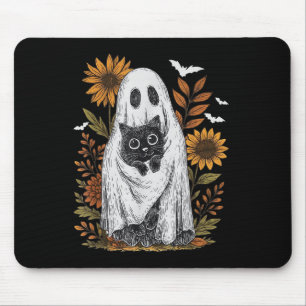 Funny Ghost Holding Black Cat Halloween Ghost Cat Mouse Pad