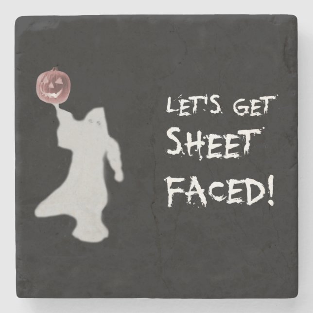 Funny Ghost Jack O Lantern Halloween Stone Coaster (Front)