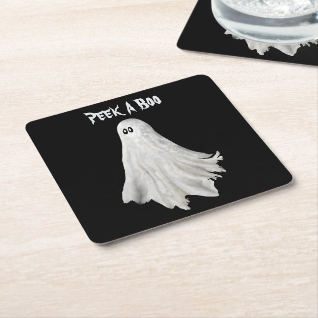 Funny Ghost Of Halloween Past Drawing Square Paper Coaster (Angled)