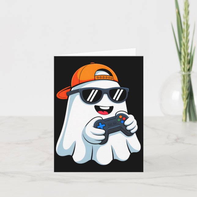 Funny Ghost Playing Video Game Halloween Gaming Bo Card (Front)