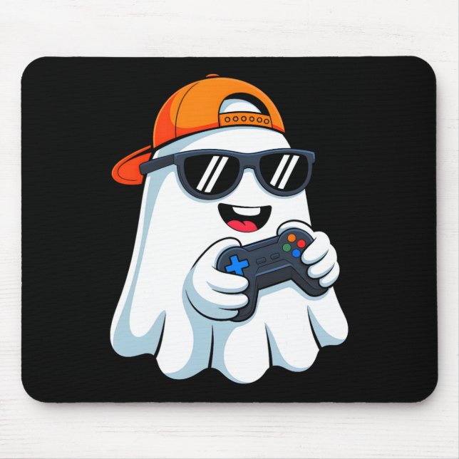 Funny Ghost Playing Video Game Halloween Gaming Bo Mouse Pad (Front)