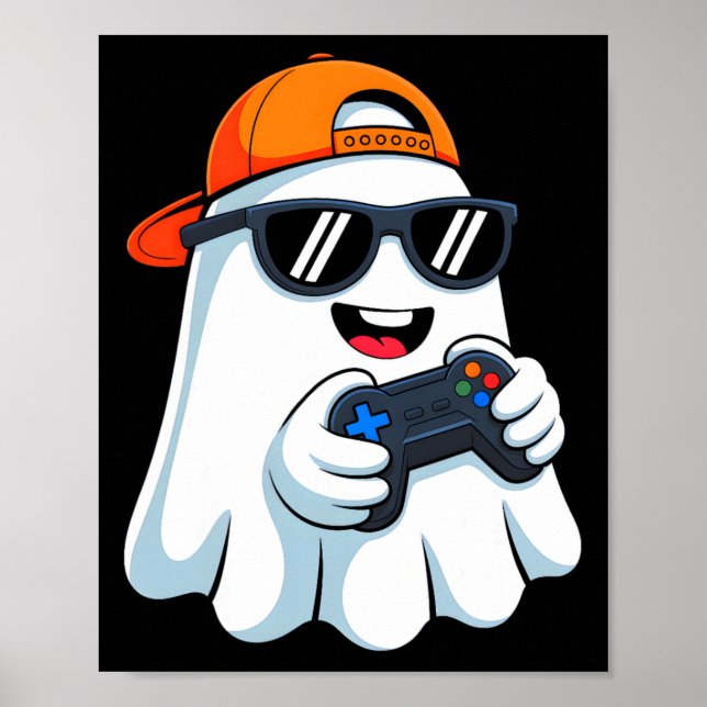 Funny Ghost Playing Video Game Halloween Gaming Bo Poster (Front)
