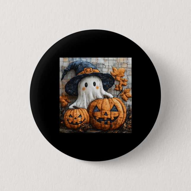 Funny Ghost Pumpkin Cute Halloween Patchwork Art 1 6 Cm Round Badge (Front)