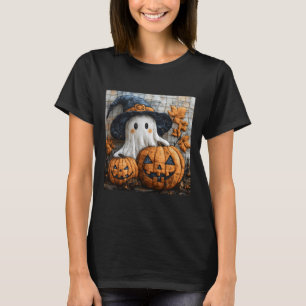 Funny Ghost Pumpkin Cute Halloween Patchwork Art 1 T-Shirt