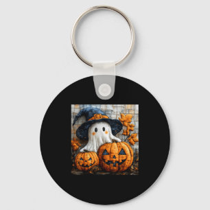 Funny Ghost Pumpkin Cute Halloween Patchwork Art Key Ring